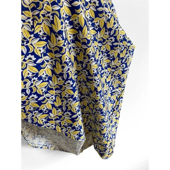 Max Mara Weekend Women's Blue Yellow Floral Printed V Neck Belted Midi Dress